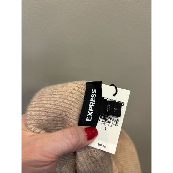 Express NWT L tan acrylic nylon blend sweater joggers w-side pockets drawstring - Picture 4 of 5